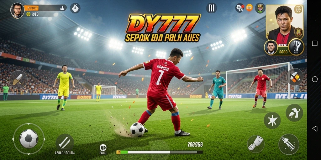 Tampilan gameplay dari DY777 yang intens dan mengasyikkan dalam pertandingan sepak bola.