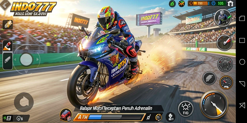 Tampilan gameplay seru di INDO777 saat balapan motor.