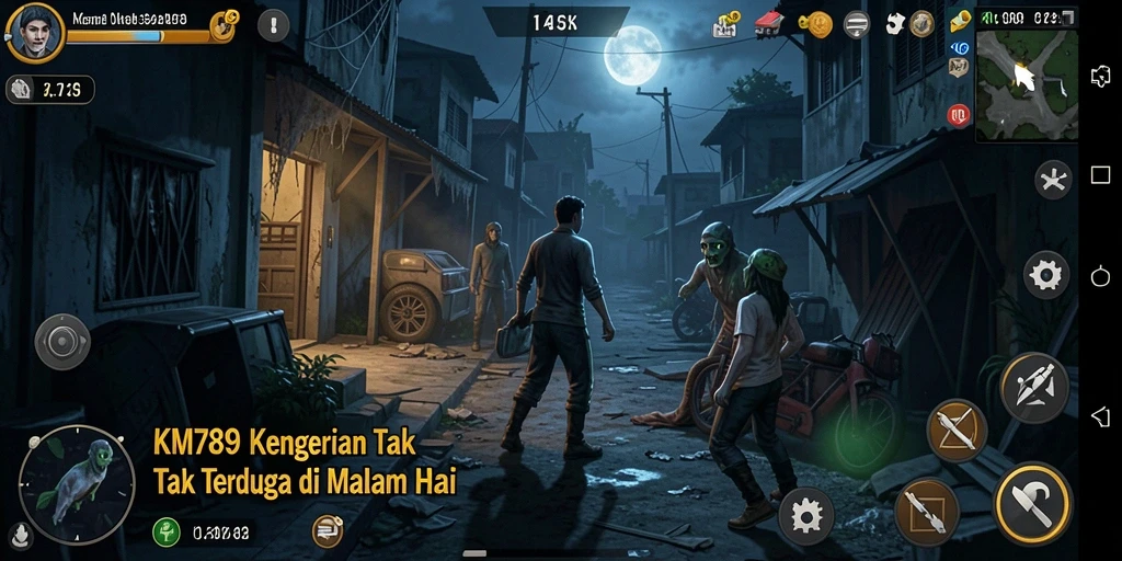 Screenshot gameplay KM789 dengan suasana horor yang mendebarkan.