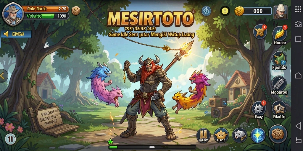 Screenshot gameplay MESIRTOTO menampilkan karakter yang aktif menyelesaikan misi Idle.