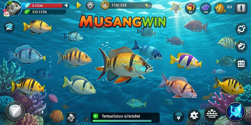 Tampilan game MUSANGWIN yang menakjubkan dengan gameplay tembak ikan yang seru.