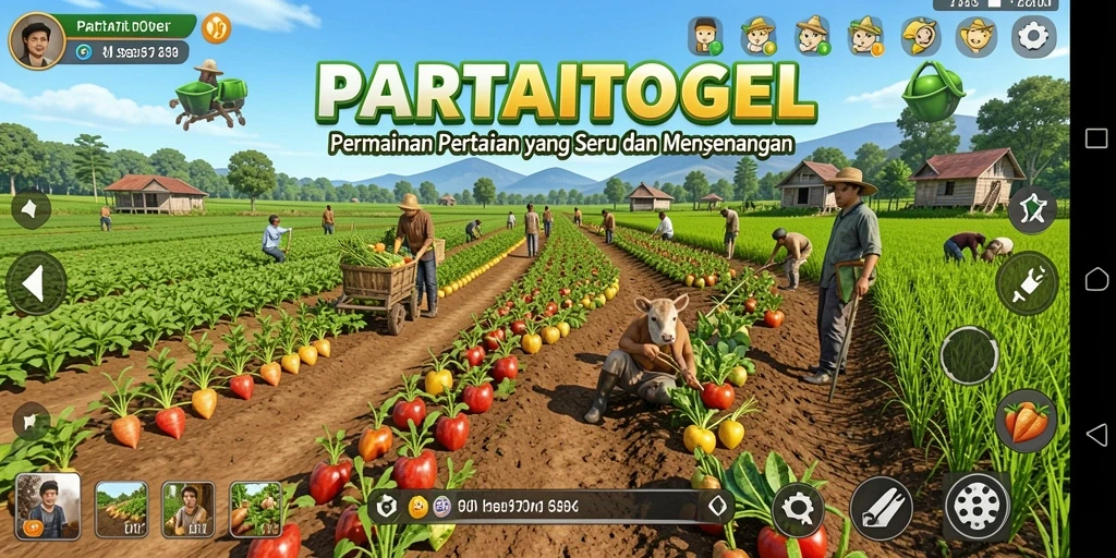 Screenshot gameplay PARTAITOGEL menampilkan aktivitas bertani yang menarik.