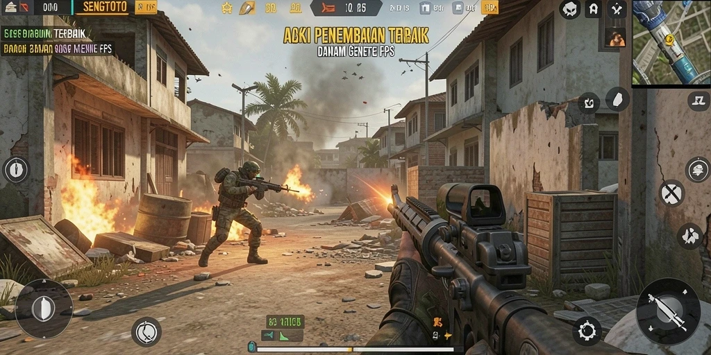Tampilan gameplay SENGTOTO dengan aksi tembak-menembak yang intens.