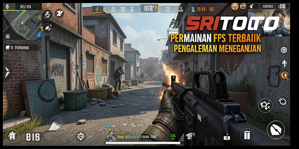 Screenshot gameplay SRITOTO menunjukkan aksi tembak-menembak yang intens.