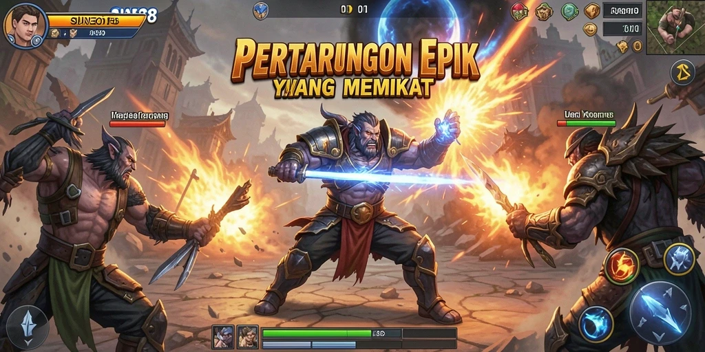 Screenshot gameplay SUNEO138 menampilkan pertarungan seru dan karakter yang beragam.
