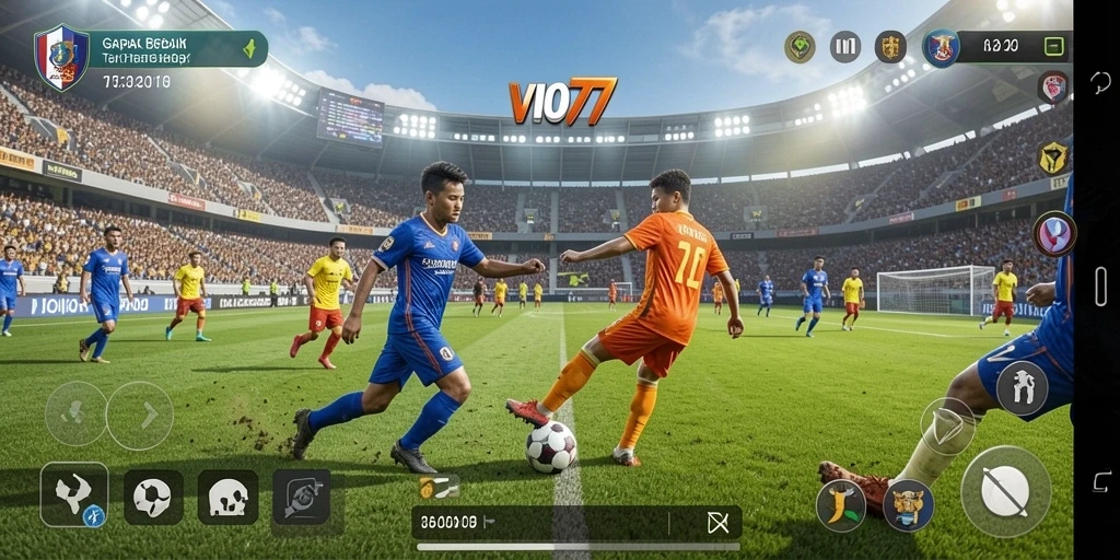 Tampilan gameplay VIO77 yang mendebarkan dan penuh aksi sepak bola.